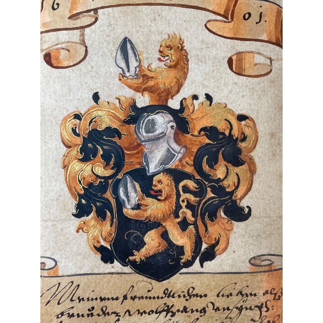 17th Century Antique Original 1601 Latin Armorial Coat of Arms Heraldic Painting Manuscript For Sale - Image 5 of 11