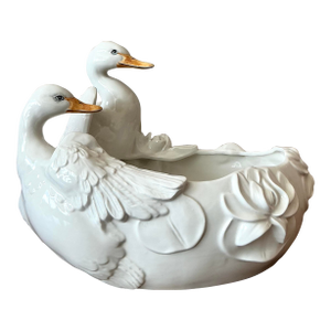 Vintage Regency Glazed Ceramic Ducks Centerpiece Bowl