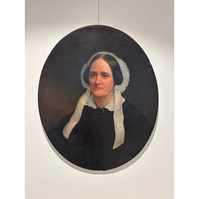 Wood Original 19th Century American Oval Oil Portrait Painting For Sale - Image 7 of 12