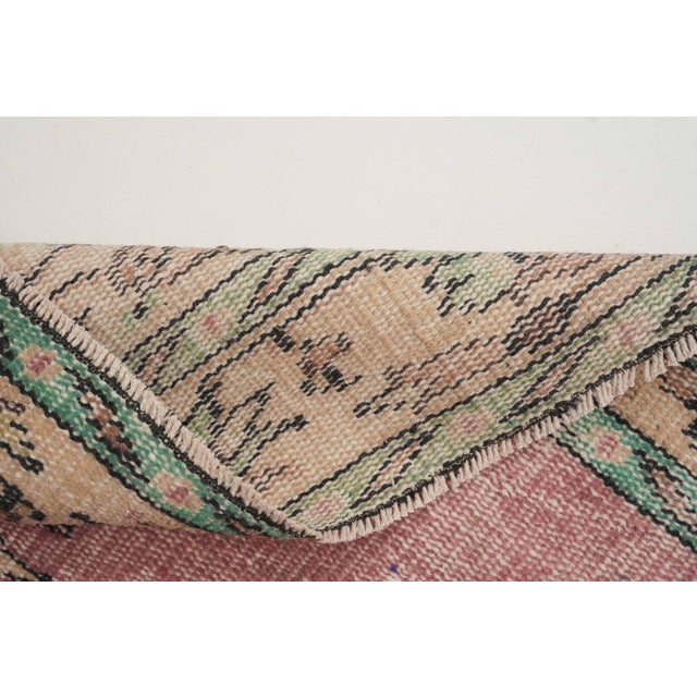 1970s Vintage Turkish Handmade Wool Cotton Pink Area Rug For Sale - Image 12 of 12
