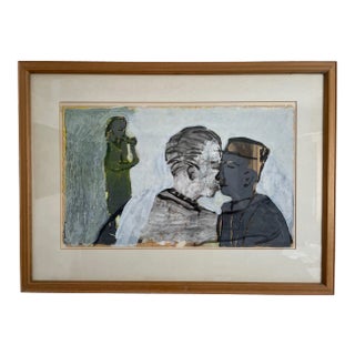 1984 "Strange Encounter" Contemporary Abstract Figurative Mixed-Media Painting on Paper by Angus Hood, Framed For Sale