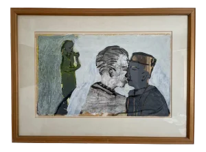 1984 "Strange Encounter" Contemporary Abstract Figurative Mixed-Media Painting on Paper by Angus Hood, Framed