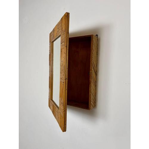 Vintage Italian Bathroom Mirror Cabinet in Bamboo, 1960s For Sale - Image 3 of 12