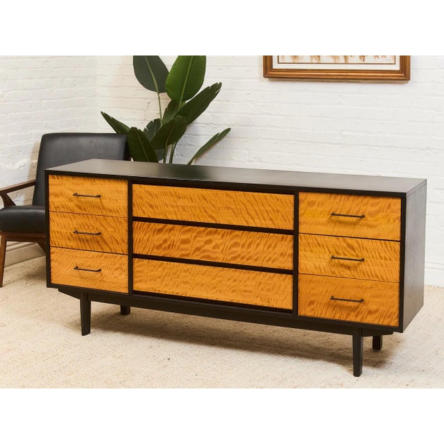 Wood Mid 20th Century Black and Mahogany Mid-Century Nine Drawer Dresser For Sale - Image 7 of 11