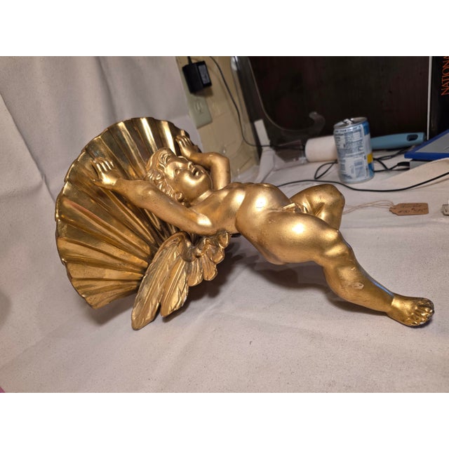 Rococo Antique Giltwood Cherub Wall Bracket Shelf For Sale - Image 3 of 14