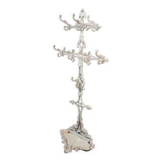 Early 1900s Victorian Cast Iron Hall Tree With Removable Base Dish. For Sale