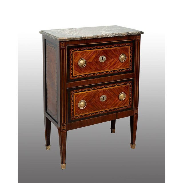 Metal Antique 18th Century Louis XVI Neapolitan Chest of Drawers in Exotic Woods with Marble Top For Sale - Image 7 of 7