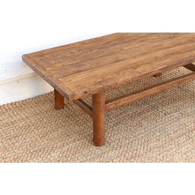 1990s Rustic Warm Elm Stretcher Coffee Table For Sale - Image 5 of 7