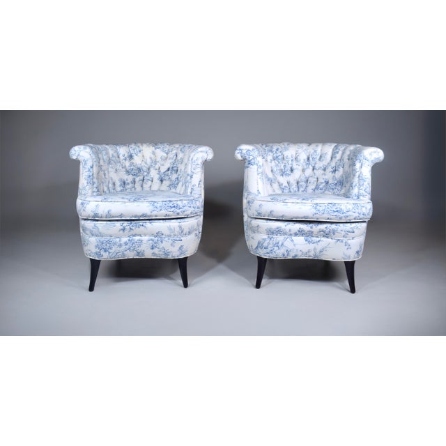 Swedish Art Deco Barrel Bergere Chairs, 1920's French Toile For Sale - Image 15 of 15