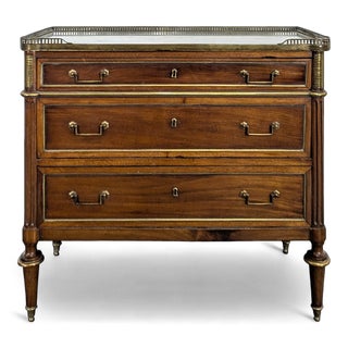 Louis XVI Mahogany Commode with Marble Top and Brass Gallery For Sale