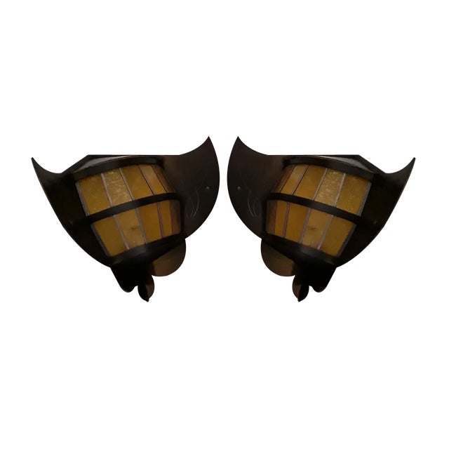 Brutalist Black Bat-Shaped Wall Lamps in Steel, 1980s, Set of 2 For Sale