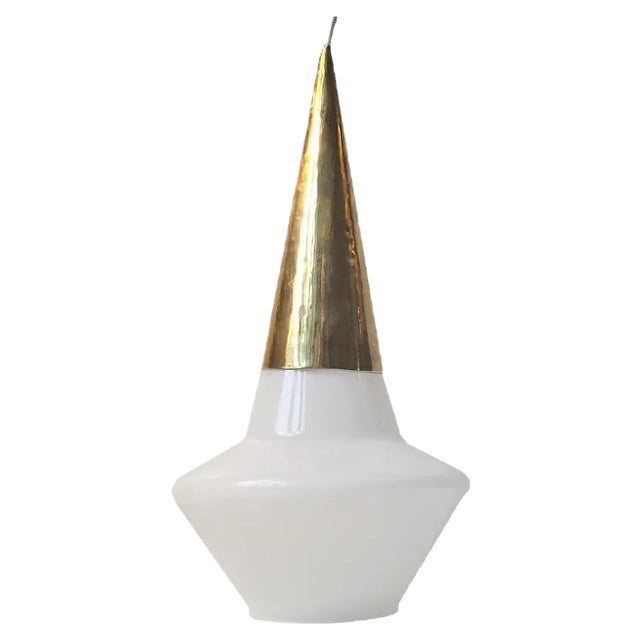 Vintage Scandinavian Opaline Glass and Brass Pendant Lamp For Sale