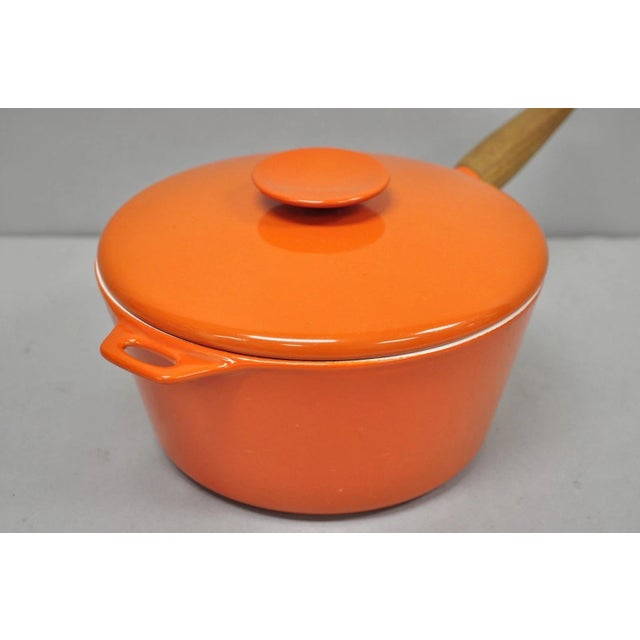 Mid-Century Modern Late 20th Century Mid Century Modern Copco Michael Lax Orange Enameled Cast Iron Saucepan Denmark W / Lid For Sale - Image 3 of 14