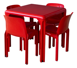 Red Stadium Table and Selene Chairs by Vico Magistretti for Artemide, Italy, 1970s, Set of 5