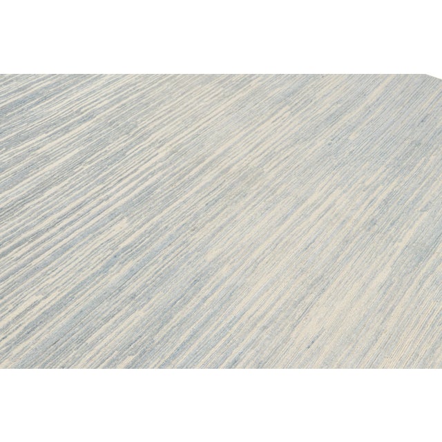 Contemporary Rug & Kilim’s Contemporary Textural Rug in Blue and Beige Tones and Striae For Sale - Image 3 of 7