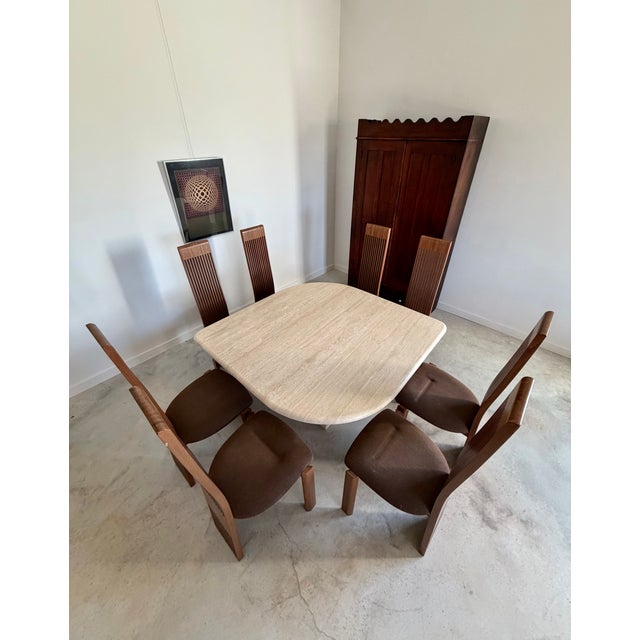Minimalist Postmodern "Teardrop" Travertine Marble Dining Table Fluted Carved Base (Italy) For Sale - Image 11 of 16