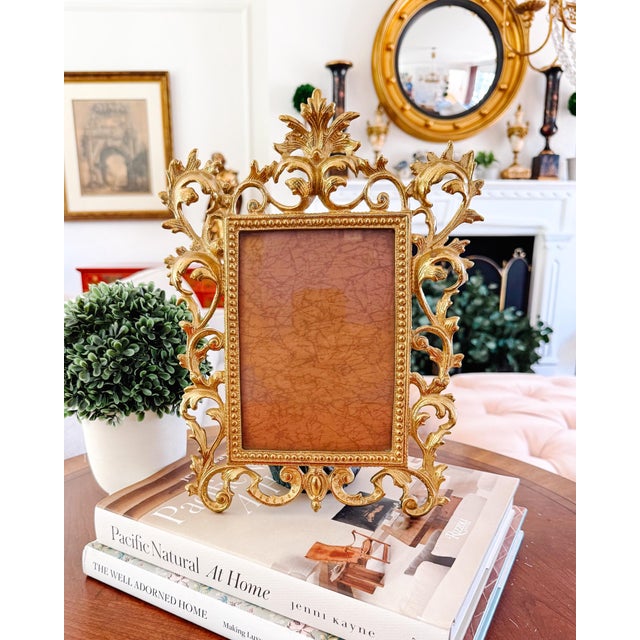 Metal Mid 20th Century Cast Brass Rococo Style Ornate Wall Hanging Photo Frame For Sale - Image 7 of 7