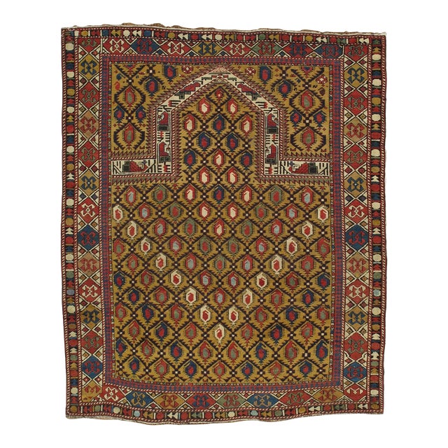 Gold Ground Antique Marasali Shirvan Prayer Rug, Hand-Knotted, Wool Oriental Rug For Sale