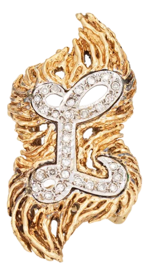 70s Vintage Letter L Diamond Initial Ring 14k Yellow Gold Sz 5 Brutalist Jewelry