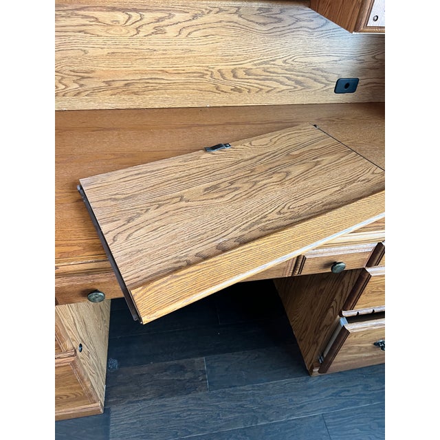 Vintage Solid Oak Desk With Hutch For Sale In Austin - Image 6 of 7