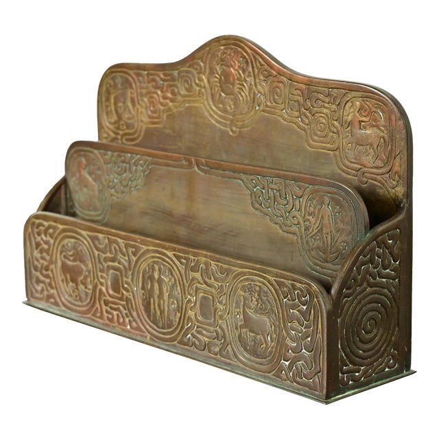Tiffany Studios New York Zodiac Pattern Bronze Letter Rack For Sale