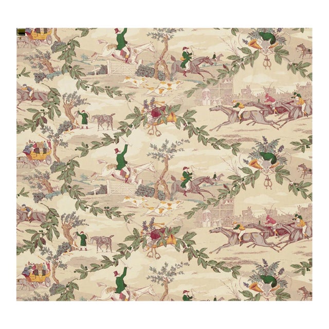 Vintage Shcumacher ‘Aston Manor’ Linen Print Upholstery Fabric , 4 Yds For Sale