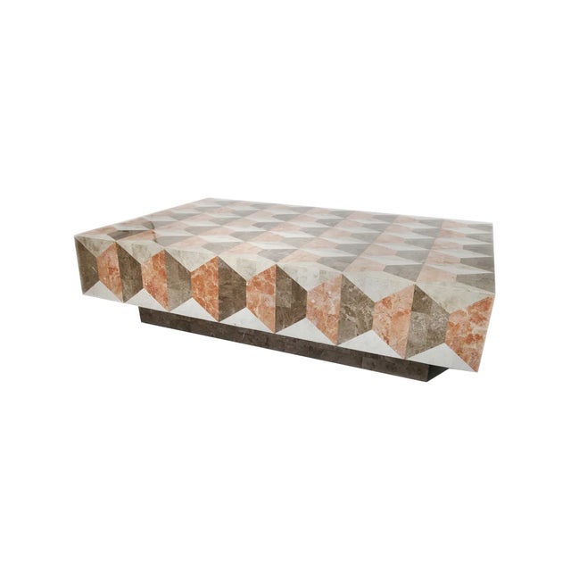 Art Deco Salmon Fossil Stone Coffee Table - Milano by Oggetti For Sale - Image 3 of 4