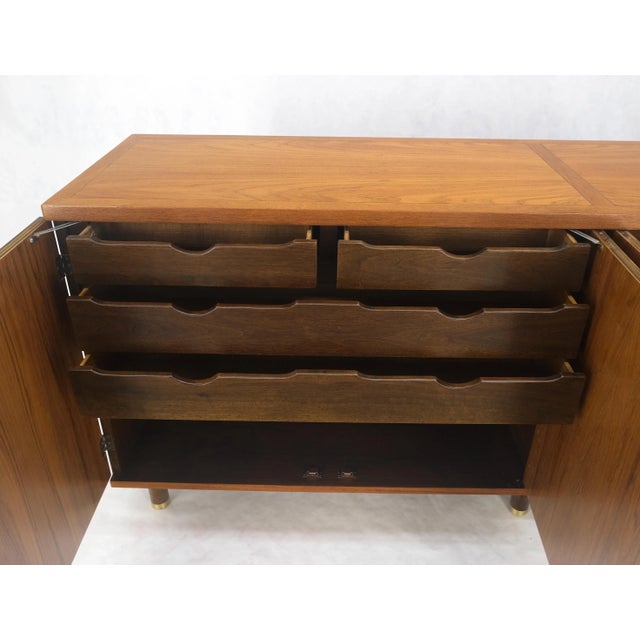 Henredon Baker Teak & Brass Double Door Compartment 4 Drawers Credenza Dresser For Sale - Image 4 of 12