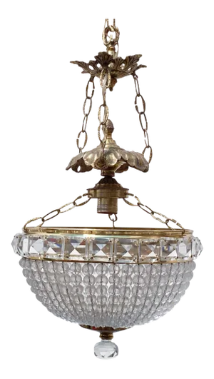 Vintage Brass Beaded Basket Chandelier