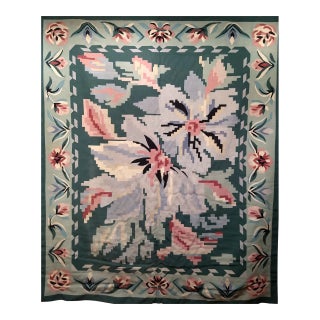 Vintage Near Square Kilim Rug, Handwoven Wool, Large Floral Pattern, Pastel Colors, 8x10 For Sale