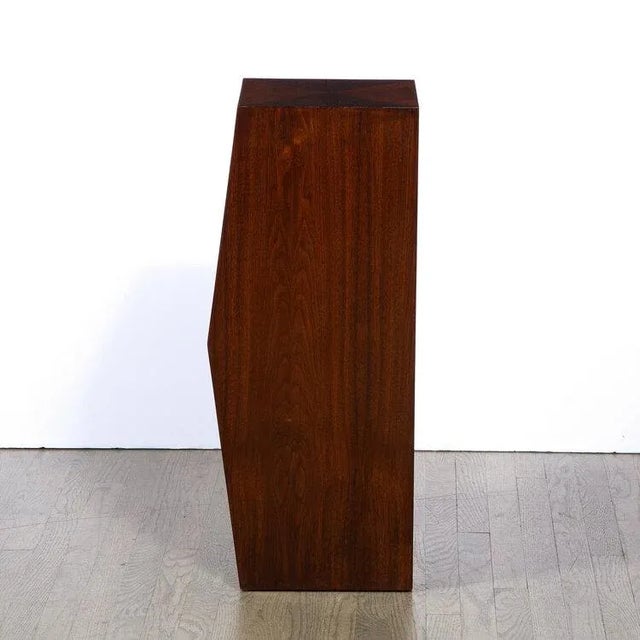 Mid 20th Century Modernist Sculptural Bookmatched Walnut Convex Faceted Minimalist Pedestal For Sale - Image 5 of 10