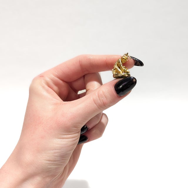 Mid-Century Modern Antique 9k Gold & Jade Seal With Figural Gold Miner Watch Fob Charm For Sale - Image 3 of 12