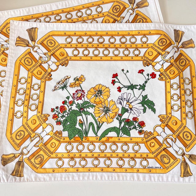 This is a beautiful set of 6 vintage Hermes placemats, made in 1979, and designed in a beautiful, traditionally Hermes,...