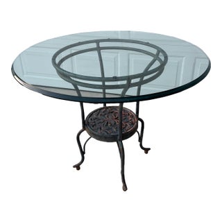 Vintage Glass Top Wrought Iron Bistro Table For Sale