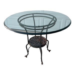 Vintage Glass Top Wrought Iron Bistro Table