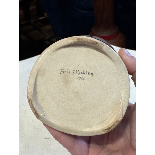 Antique Art Nouveau Pottery Vase- 1916, Signed For Sale - Image 9 of 11