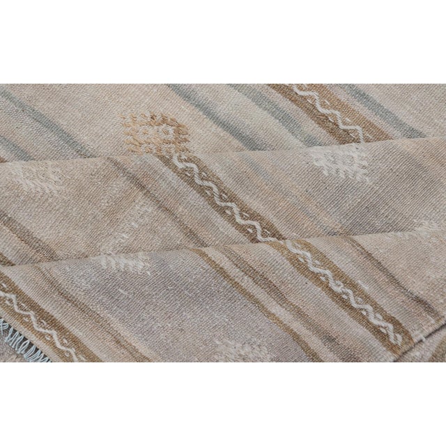 Turkish Flat-Weave Embroideries Kilim in Tan, Taupe, Brown and a Soft Blue For Sale - Image 11 of 12