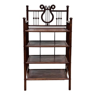 Antique Mahogany Lyre Motif Bookshelf Etagere For Sale