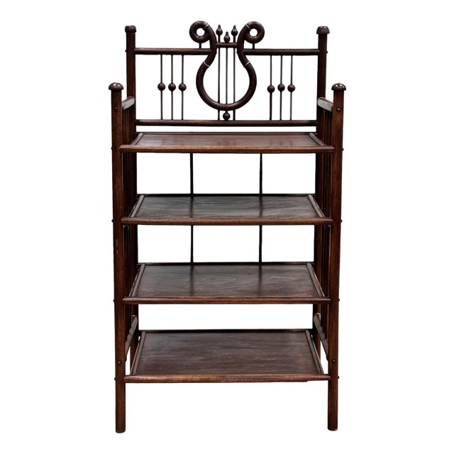 Antique Mahogany Lyre Motif Bookshelf Etagere For Sale