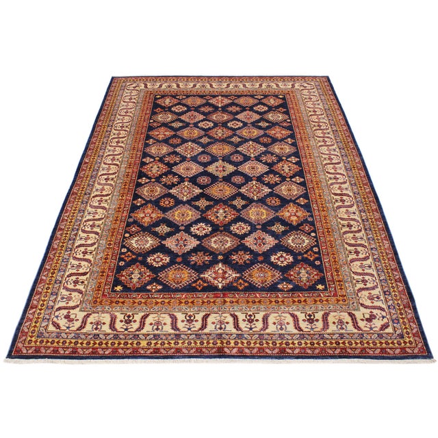 Rustic Super Kazak Blue/Beige Wool Rug - 8'10'' X 12'0'' For Sale In New York - Image 6 of 10