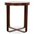 An Industrial round leather and glass end table. This table has an equestrian-inspired design. The top is glass and is...