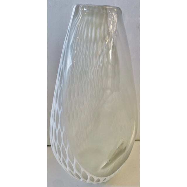 Glass White Lace Pattern Glass Vase For Sale - Image 7 of 11