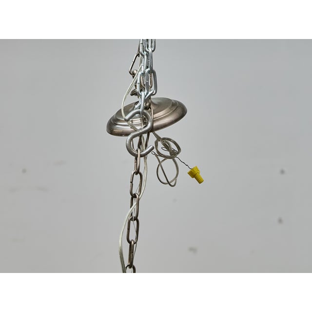 English Midcentury Nickel Bell Lantern With Glass Dome and Three Lights For Sale - Image 15 of 16