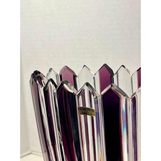 1970s Vintage Caesar Crystal Bohemiae Purple & Clear Hand Cut Vase For Sale - Image 5 of 9