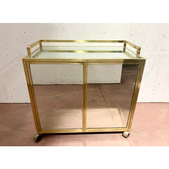 20th-Century Rolling Bar in Brass with Mirrored Front, 1970s For Sale - Image 12 of 13