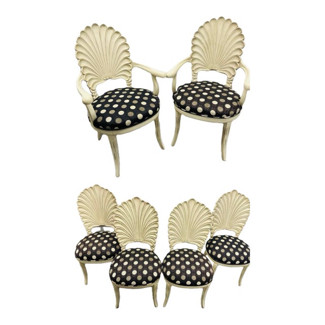 Italian Venetian Grotto Style Scalloped Shell Back Dining Chairs - Set of 6 For Sale