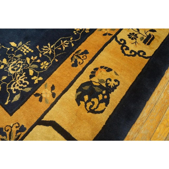 1920s Blue Navy Vase Floral Antique Chinese Peking Carpet 9'2" X 11'6" Knotted Wool Rug For Sale - Image 12 of 13