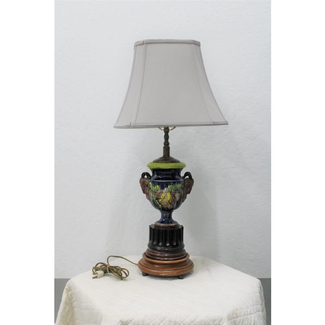 Navy Blue Italian Majolica Lamp For Sale - Image 8 of 8