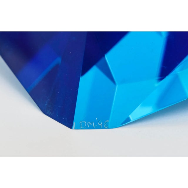 Set of 3 Pyramid Lucite Sculptures in Orange, Sapphire Blue, Purple, Red, 1990's For Sale - Image 11 of 13