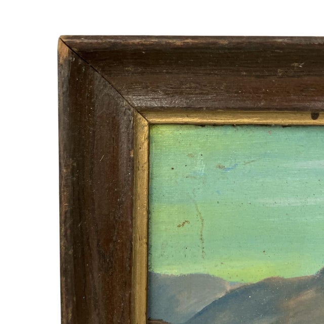 Vintage oil on board depicting a pair of horses in a dynamic Western landscape. Rich color and expressive brushwork create...